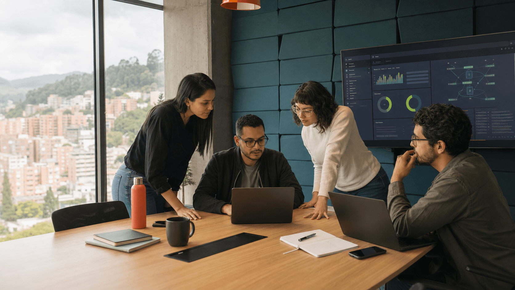 Equipo de producto revisando flujos de software empresarial